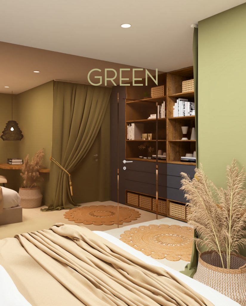 Green in a bedroom for a relaxing environment